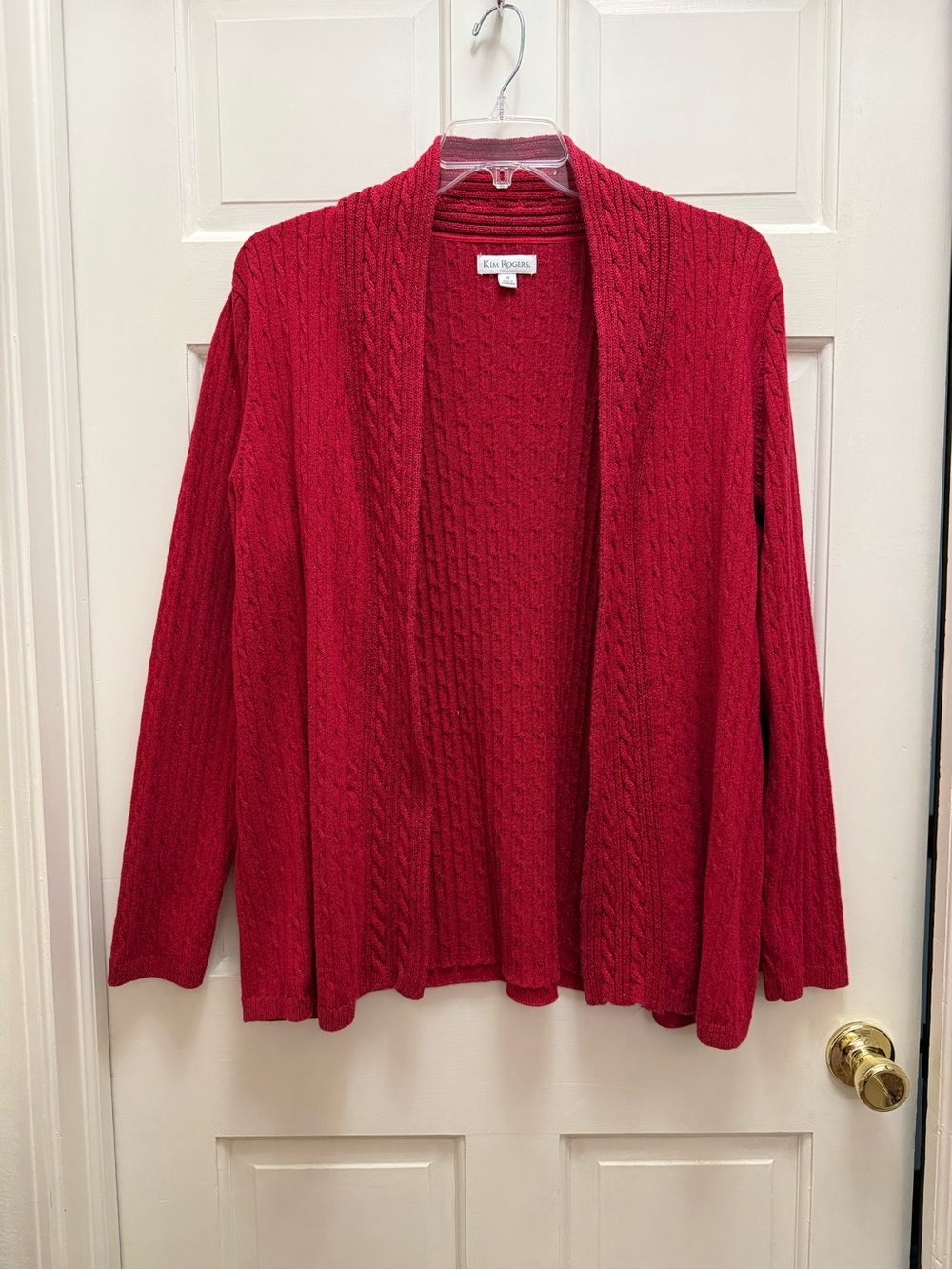 Kim Rogers Red Open-Front Cable Knit Cardigan 1X